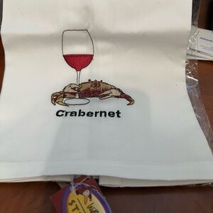 Crabernet Embroidered Kitchen Towel NWT